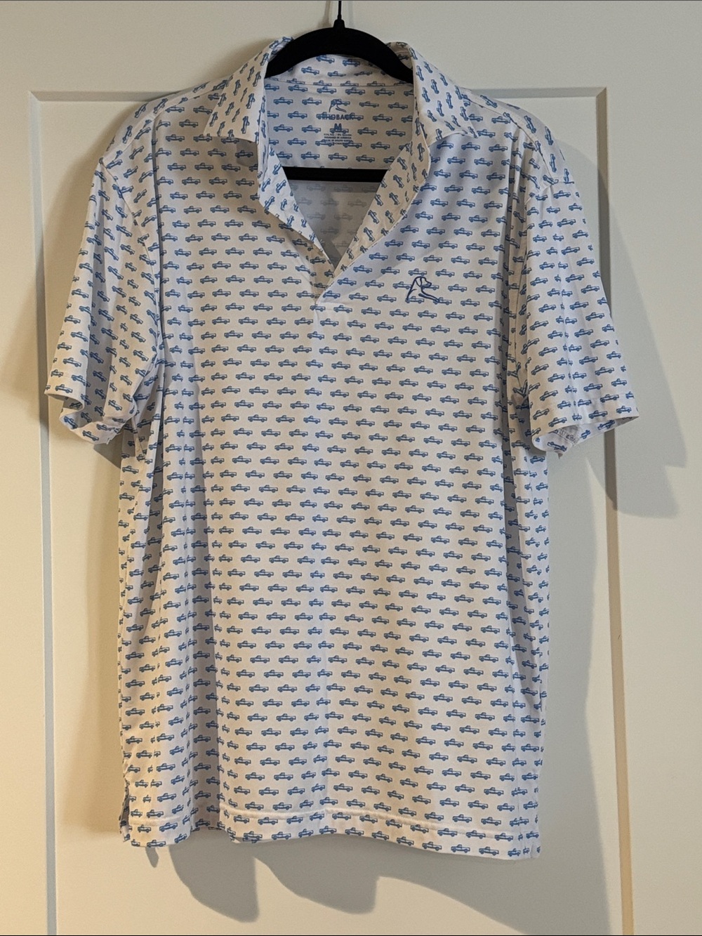 RHOBACK White & Light Blue Trucks Printed Polo Shirt